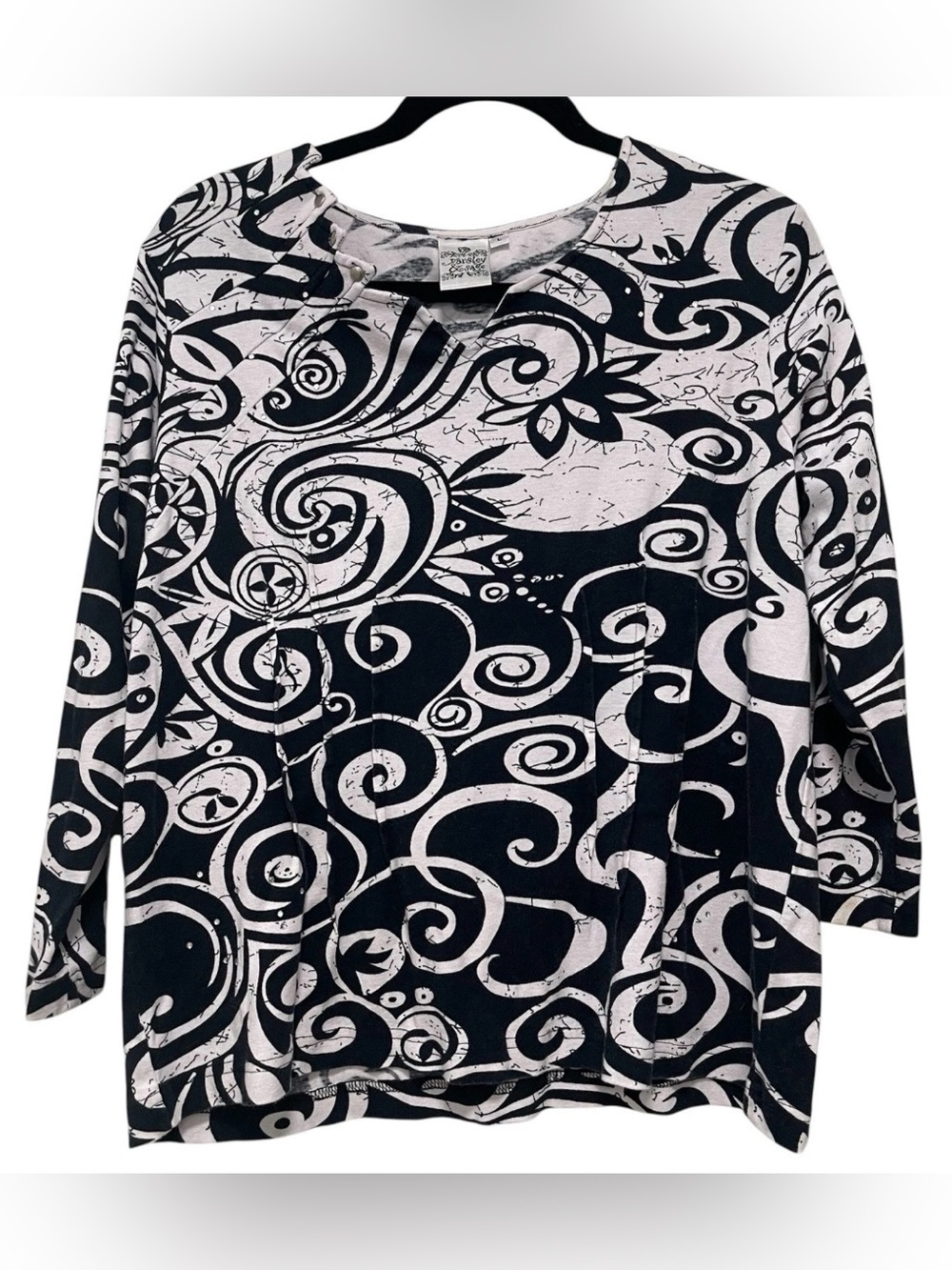 Parsley & Sage Black White Asymmetrical Abstract Artsy Cotton Top Size L